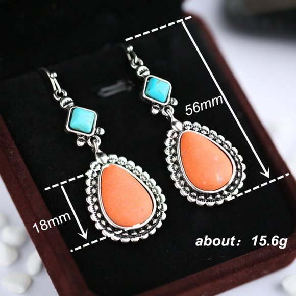 🌸Bohemian Water Boho Drop Orange Stone Vintage Earrings for Women, UNVN12426 - Picture 5 of 5